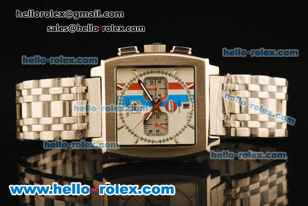 Tag Heuer Monaco Gulf Automatic Movement Steel Case with White Dial and Silver Markers - Click Image to Close